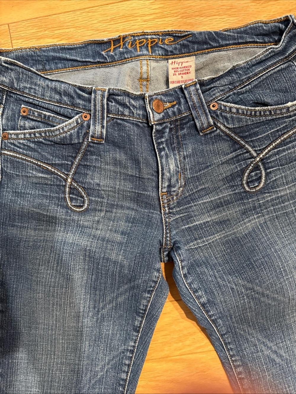 Hippie Womens Bootcut Jeans Slim Fit Medium Wash Blue Denim Stretch 5-Pocket